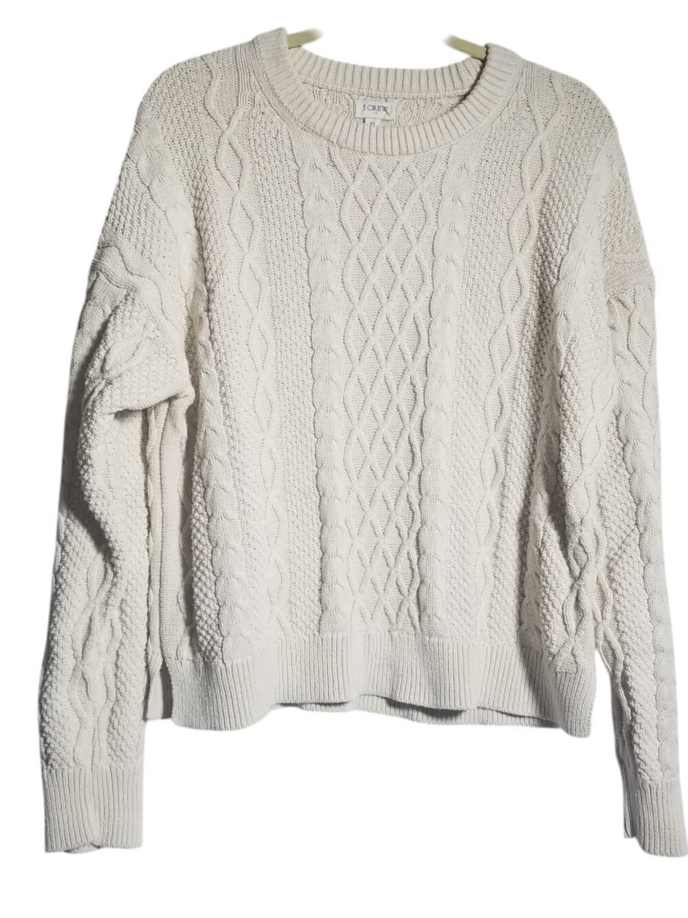 J Crew Factory Women's Beige Chunky Cable-Knit Crewneck Cotton Sweater Sz XL